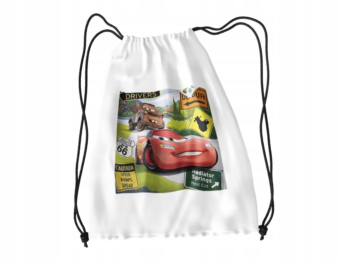 WOREK DO SZKOŁY WF/BUTY CZERWONE AUTO AUTA + IMIĘ