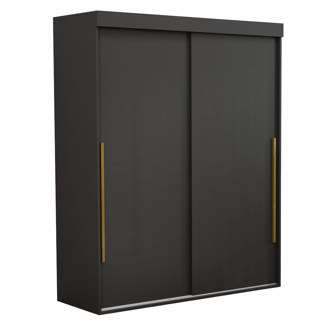 Premium Szafa Przesuwna ALLAM Długie Złote Uchwyty 100x202 Czarna Na Wymiar