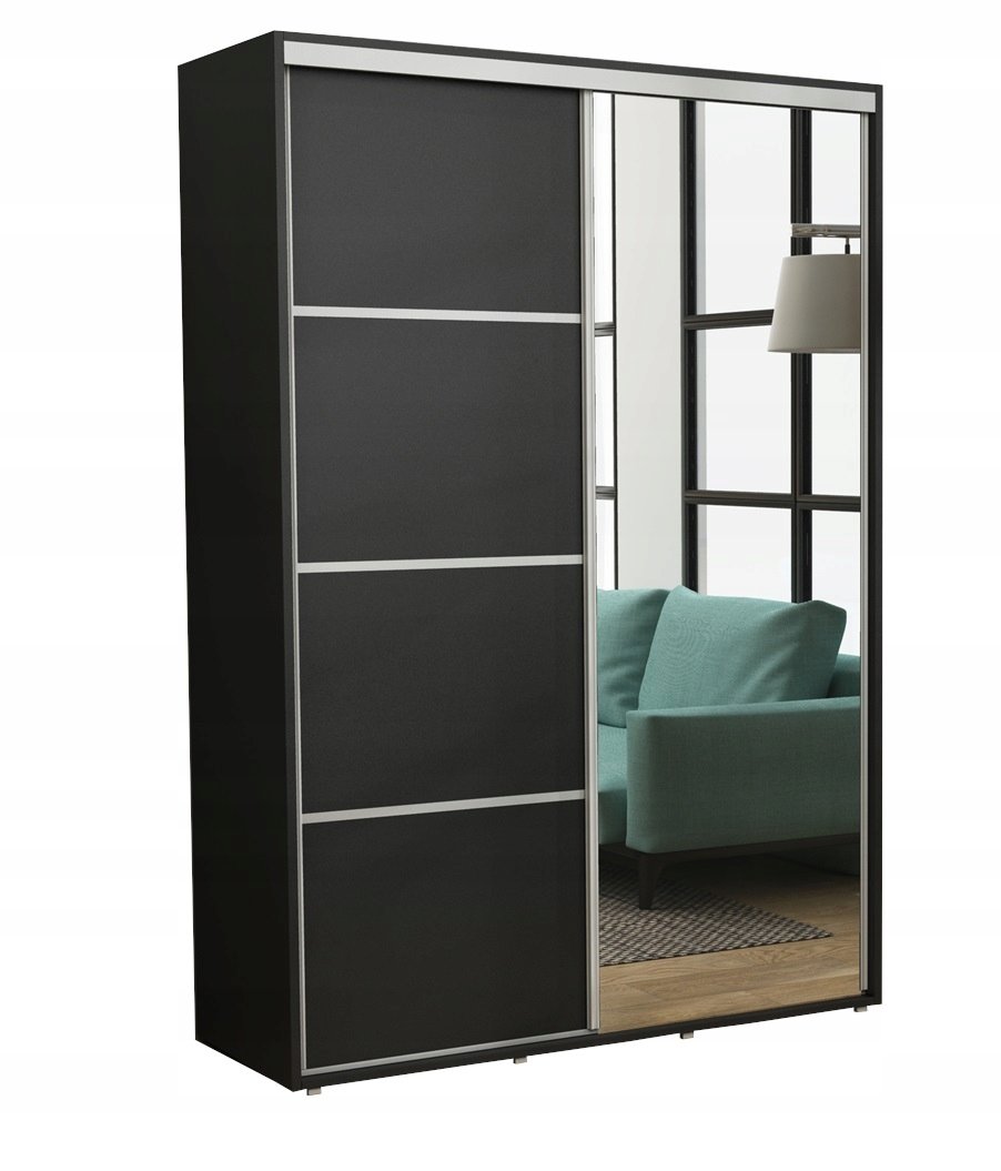 Szafa Przesuwna Ubraniowa Kacper Lustro 180 x 220 Czarny Wysoka /Pojemna