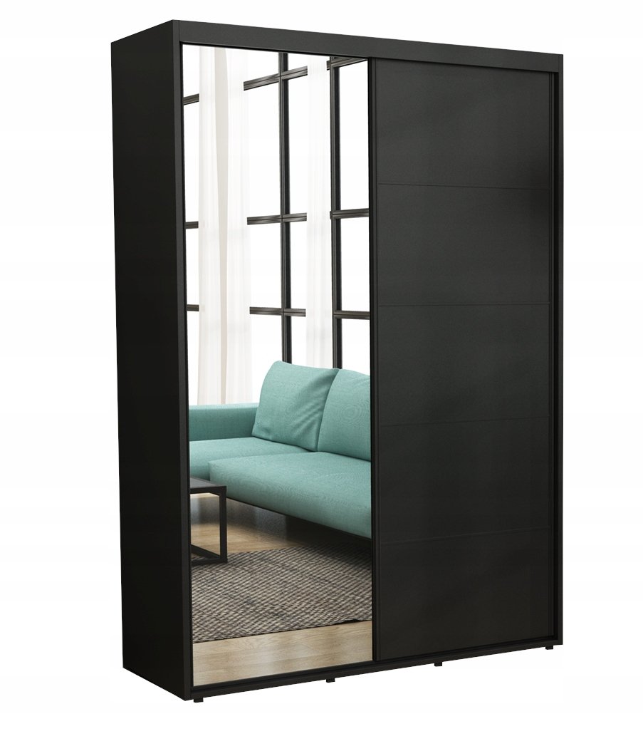 Szafa Przesuwna Iga Paski Czarne LUSTRO 160x242 Czarny Wyposażenie