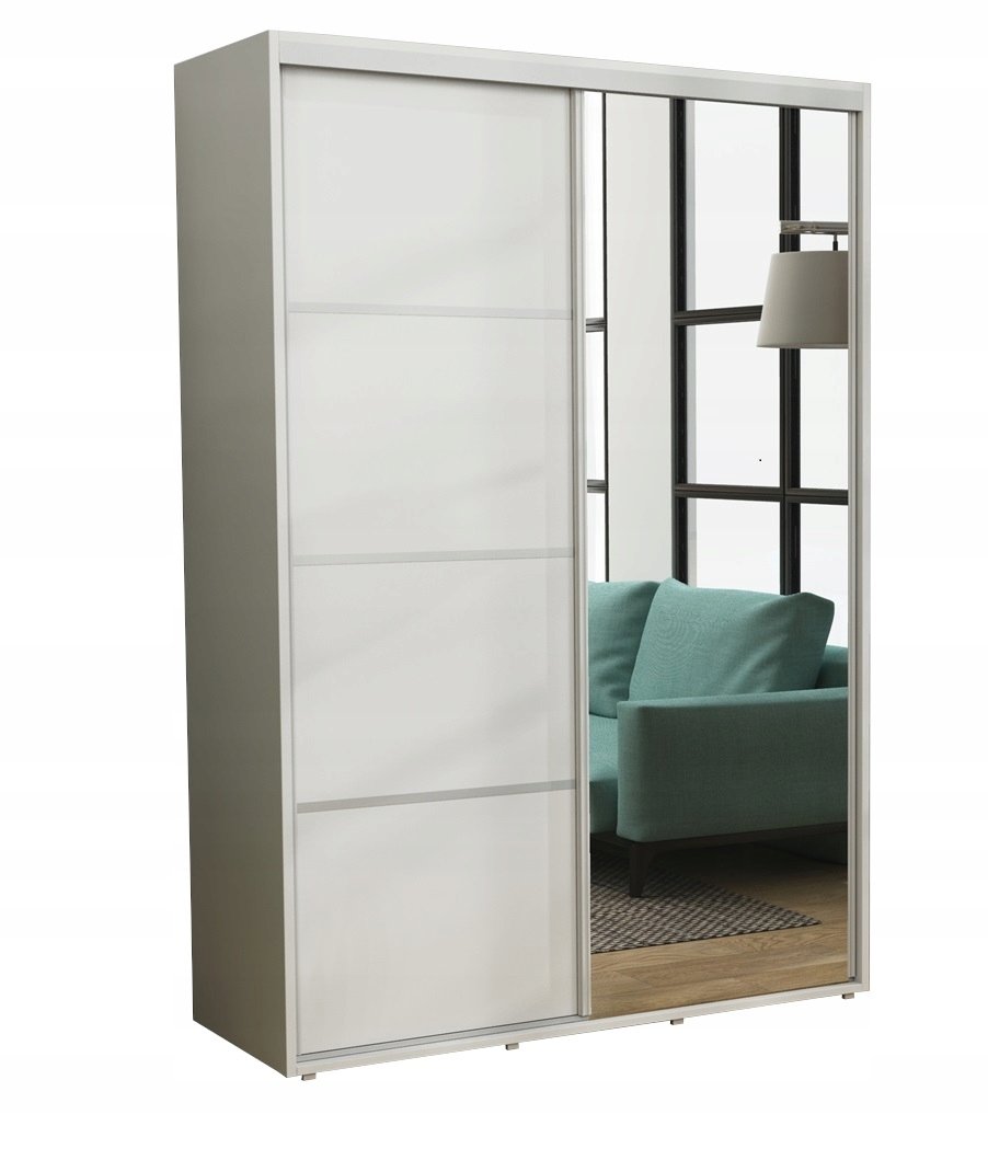 Szafa Przesuwna Kacper Lustro 140 x 220 Biała Szafa Ubraniowa