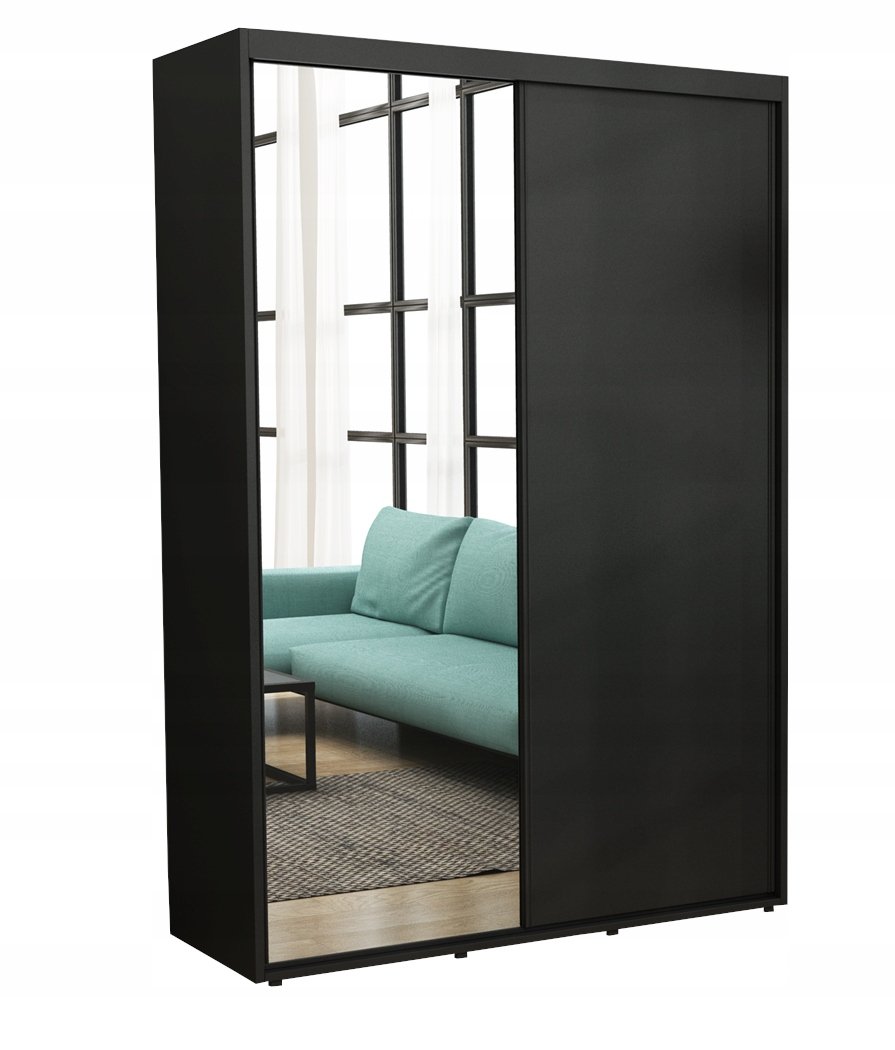 Nowoczesna Szafa Przesuwna Iga Czarne Okucia LUSTRO 180 x242 Czarna