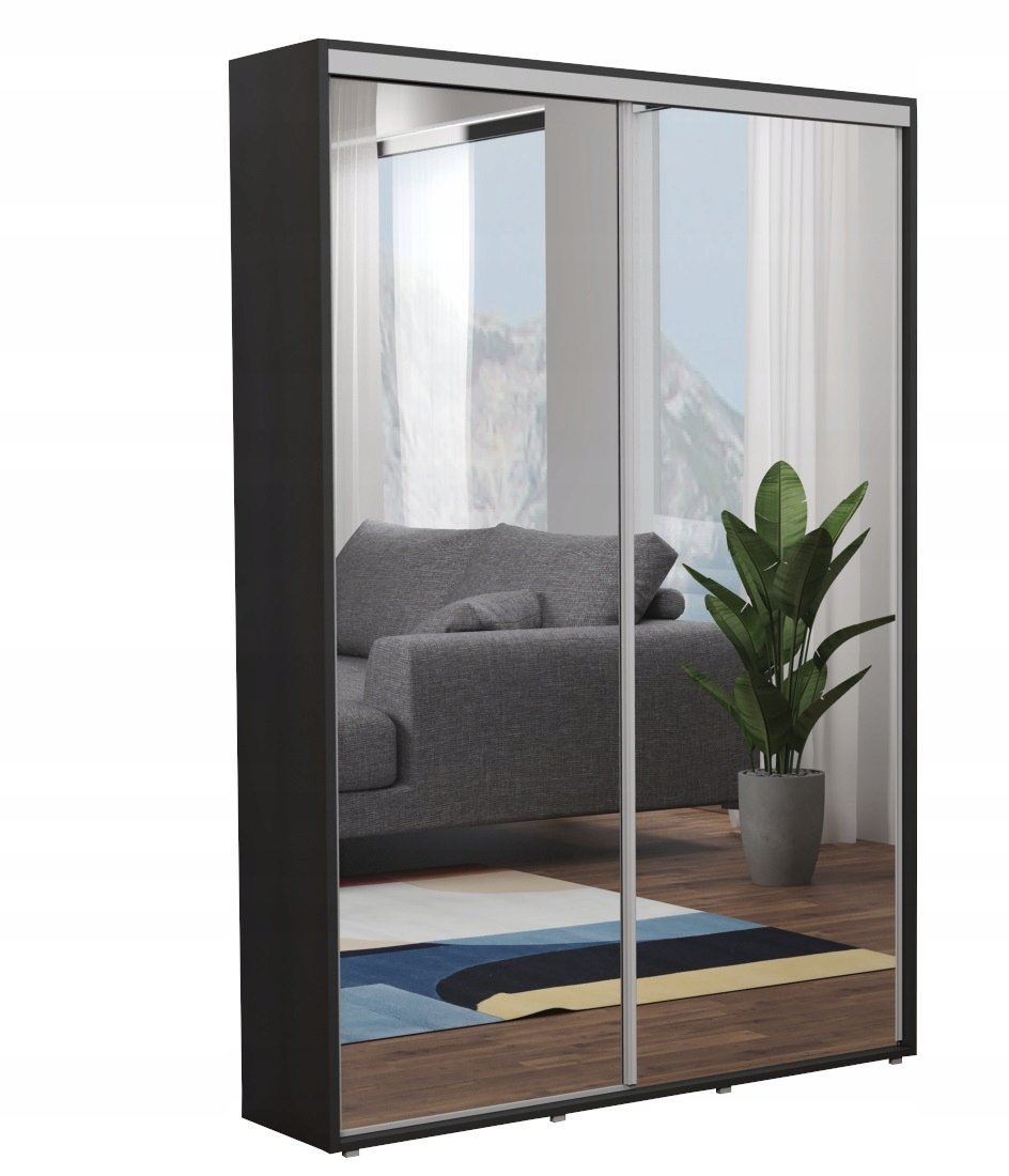 PRZESUWNA SZAFA Z LUSTRAMI DO PRZEDPOKOJU Z PÓŁKAMI GŁ. 45CM 130X242 CZARNA