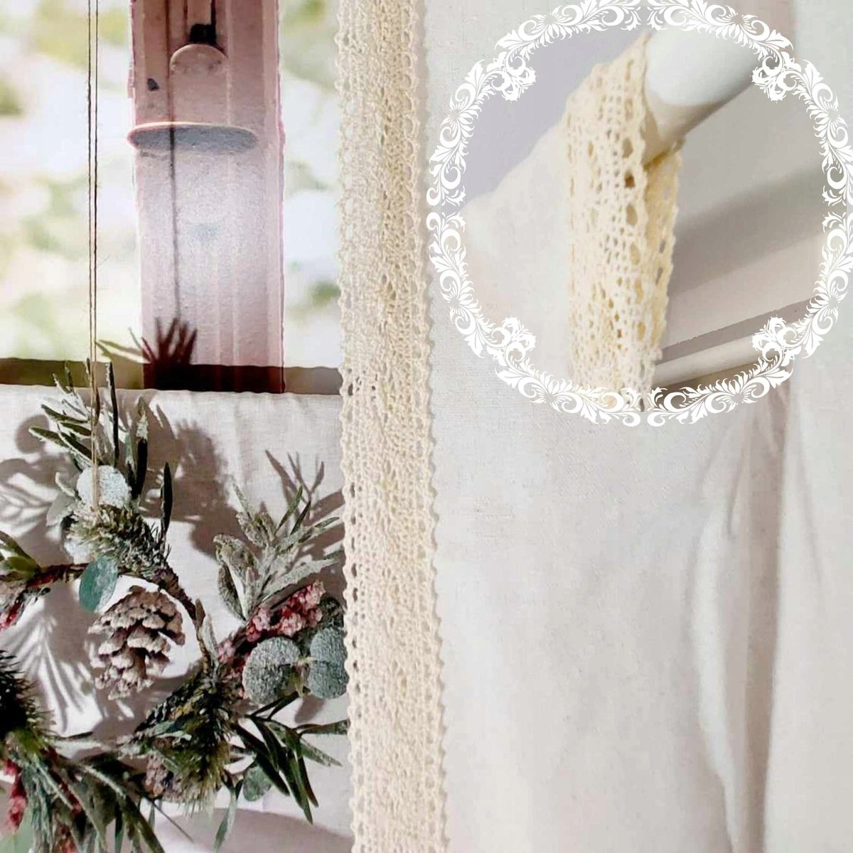 Zasłona lniana BOHO z koronką zasłony na tunel panel SHABBY 150/260cm
