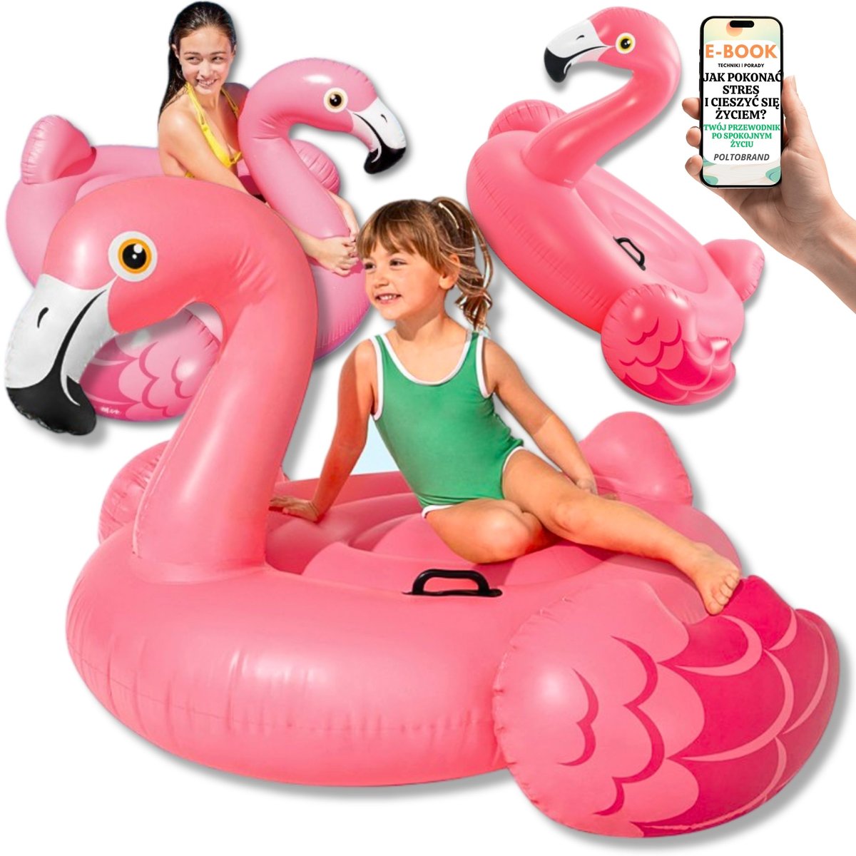 DUŻY MATERAC WODNY DO PŁYWANIA DO WODY Flaming INTEX – Atrakcja Plażowa 147×140 cm + EBOOK-1