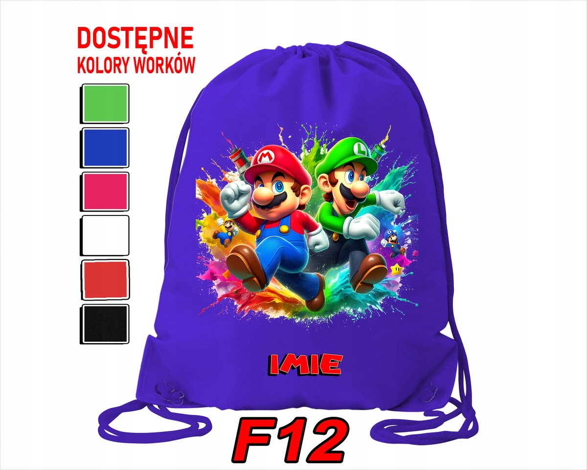 WOREK SZKOLNY NA WF TRENING SPORTOWY Z NADRUKIEM SUPER MARIO - IMIĘ