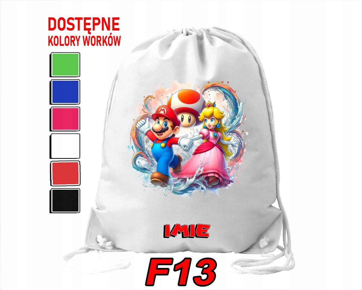 WOREK SZKOLNY NA WF TRENING SPORTOWY Z NADRUKIEM SUPER MARIO - IMIĘ