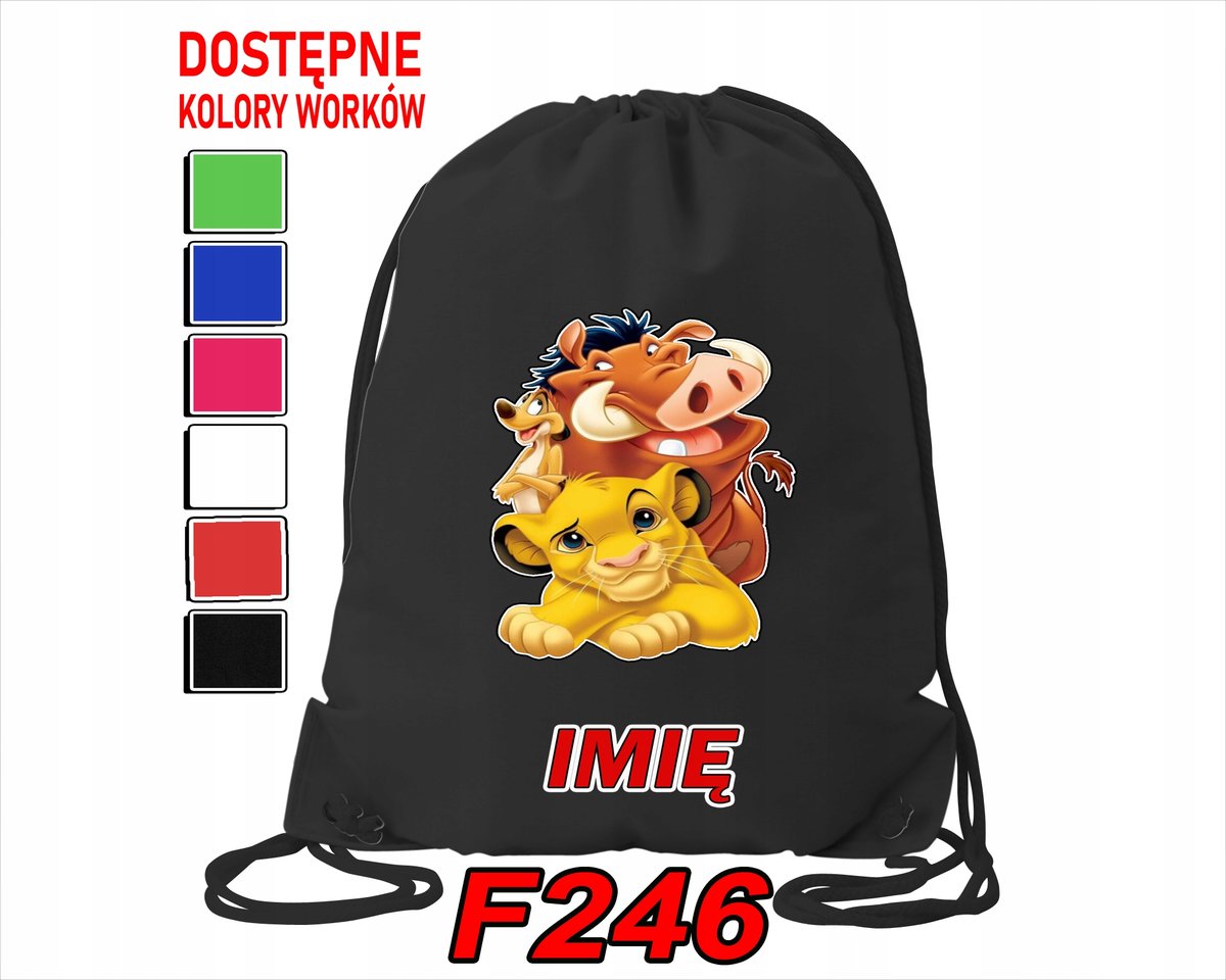 WOREK SZKOLNY NA WF SPORTOWY NA BUTY DLA DZIECI TIMON PUMBA LEW-IMIĘ