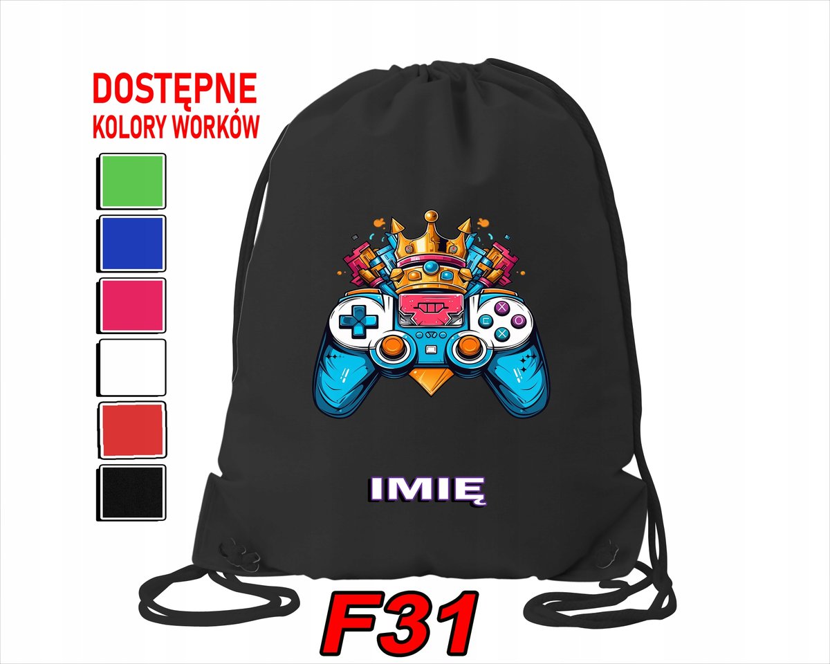 WOREK SZKOLNY NA WF TRENING SPORTOWY Z NADRUKIEM GAME PAD - IMIĘ