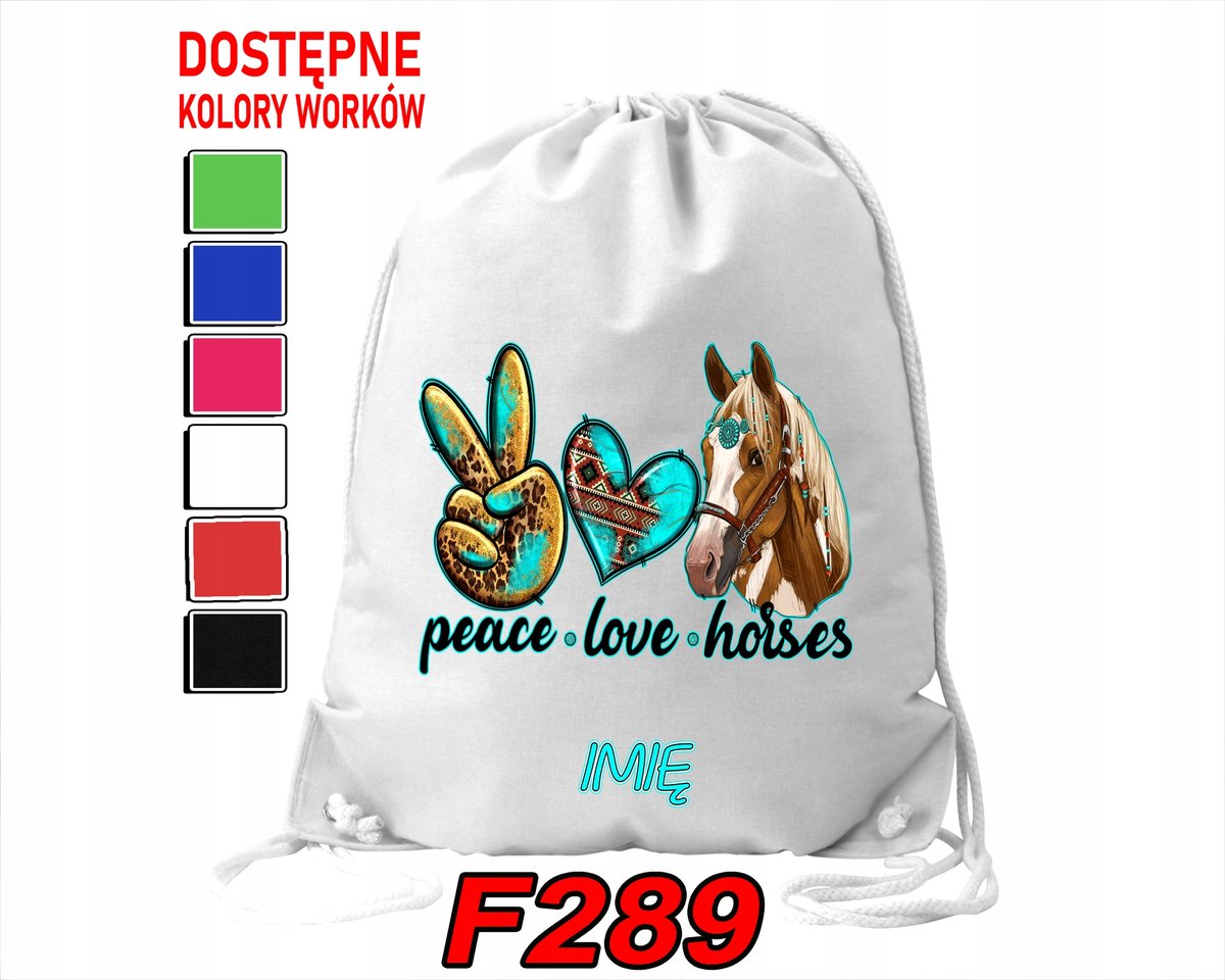 WOREK SZKOLNY NA WF SPORTOWY NA BUTY DLA DZIECI KONIE PIESKI - IMIĘ