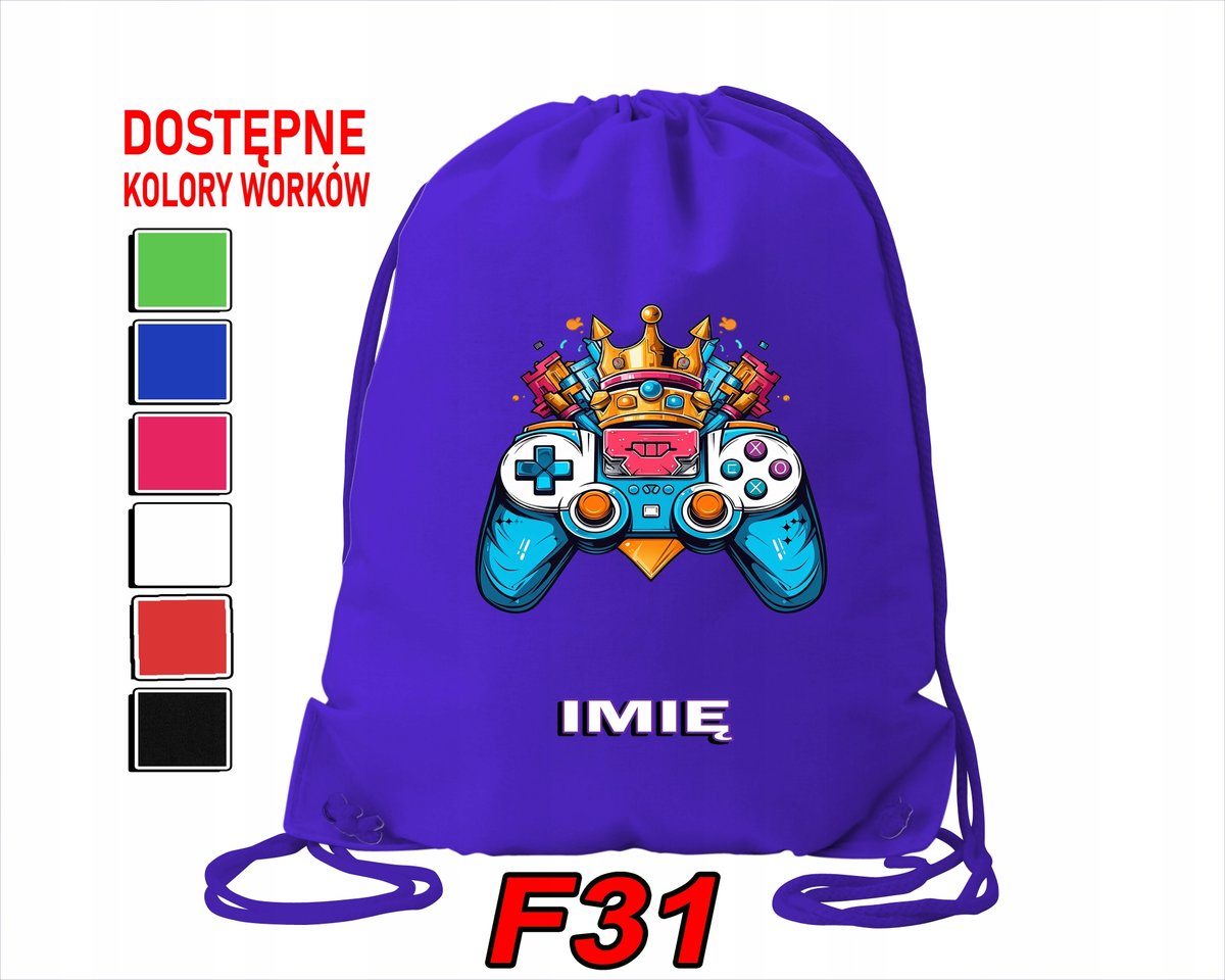 WOREK SZKOLNY NA WF TRENING SPORTOWY Z NADRUKIEM GAME PAD - IMIĘ
