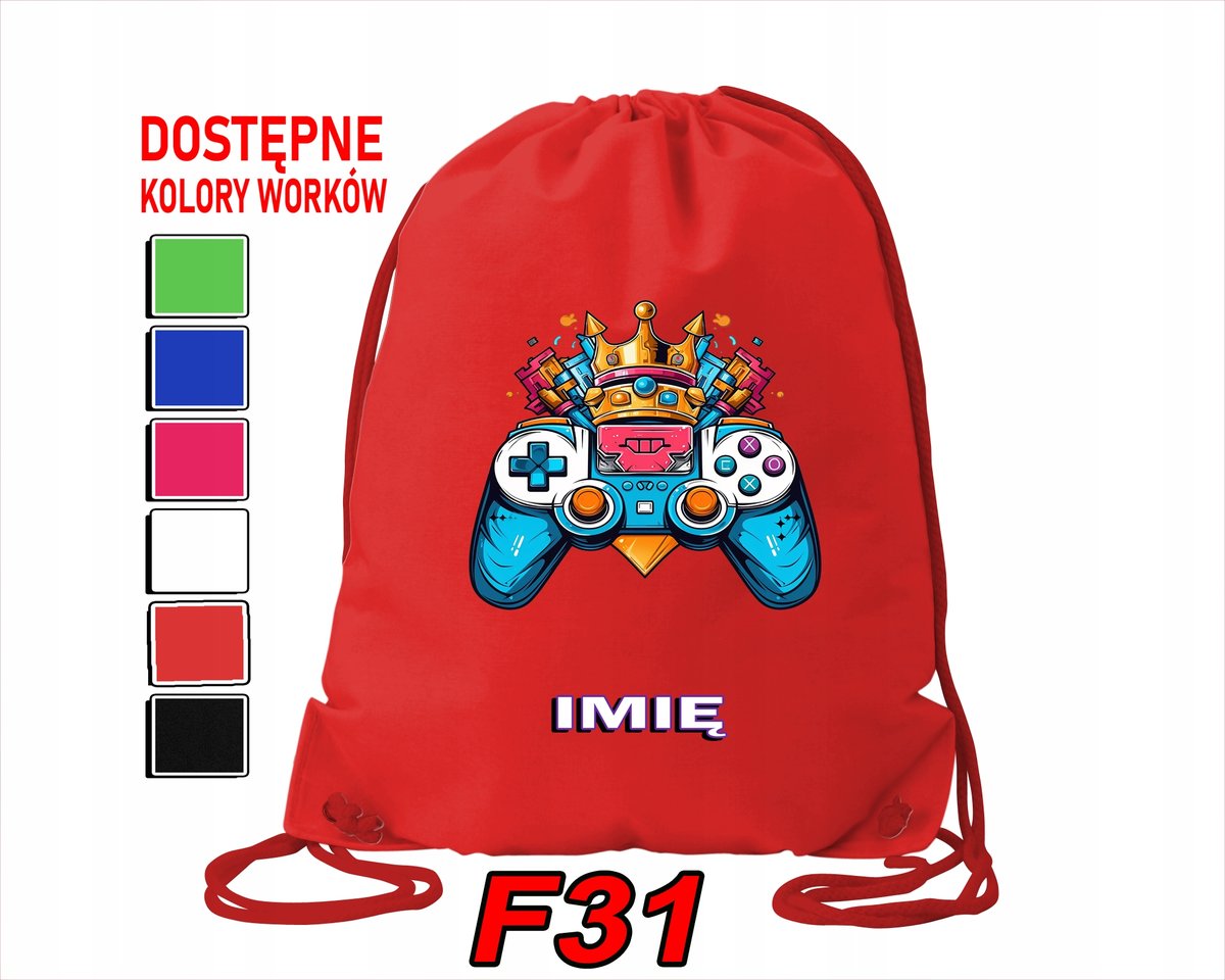 WOREK SZKOLNY NA WF TRENING SPORTOWY Z NADRUKIEM GAME PAD - IMIĘ