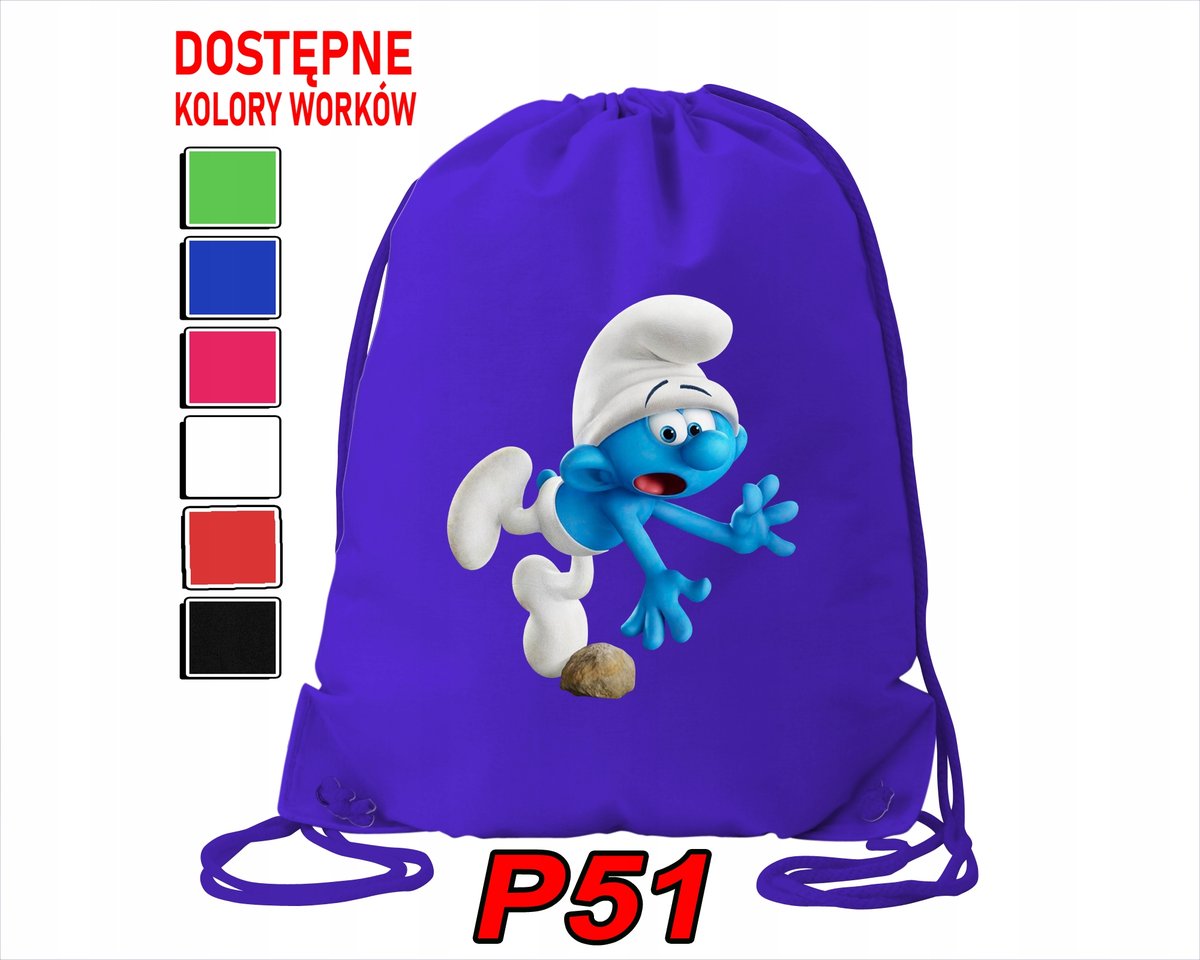 WOREK SZKOLNY NA WF BUTY SPORTOWY DLA DZIECKA SMERFY 5 WZORÓW + IMIĘ