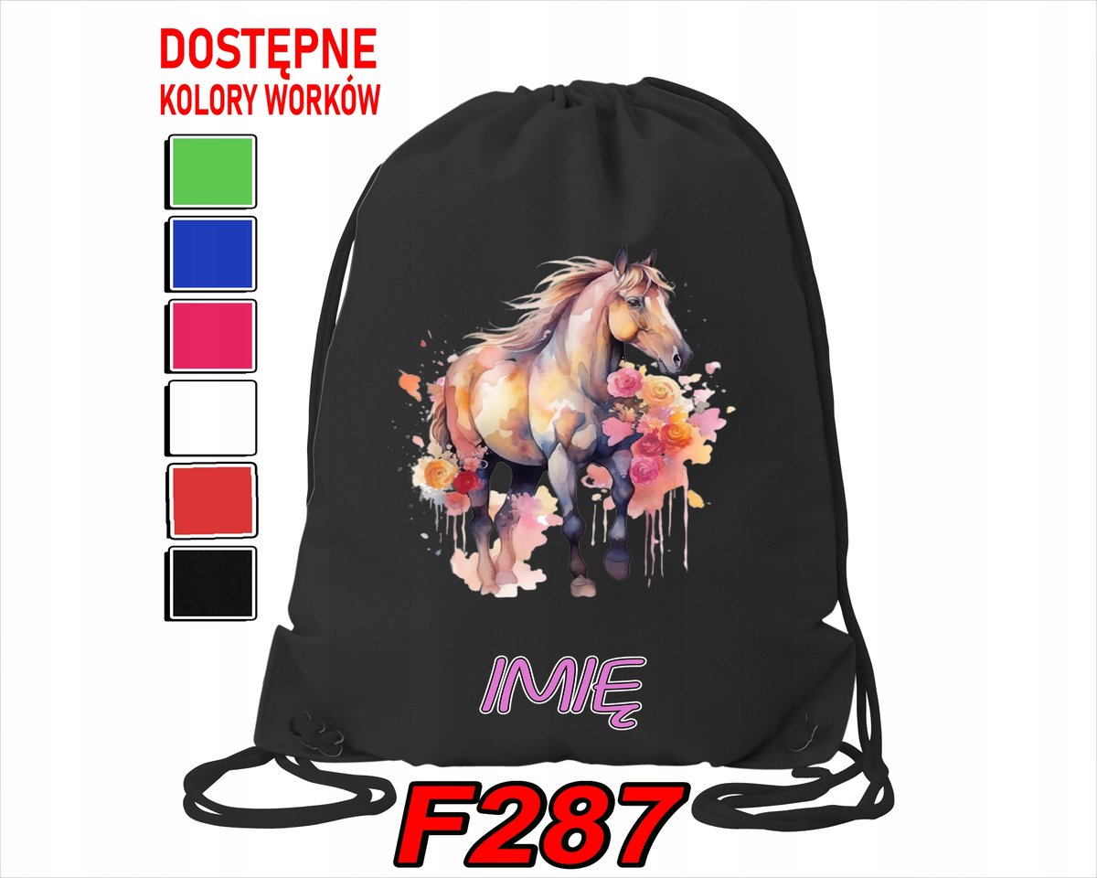 WOREK SZKOLNY NA WF SPORTOWY NA BUTY DLA DZIECI KONIE KONIKI- IMIĘ