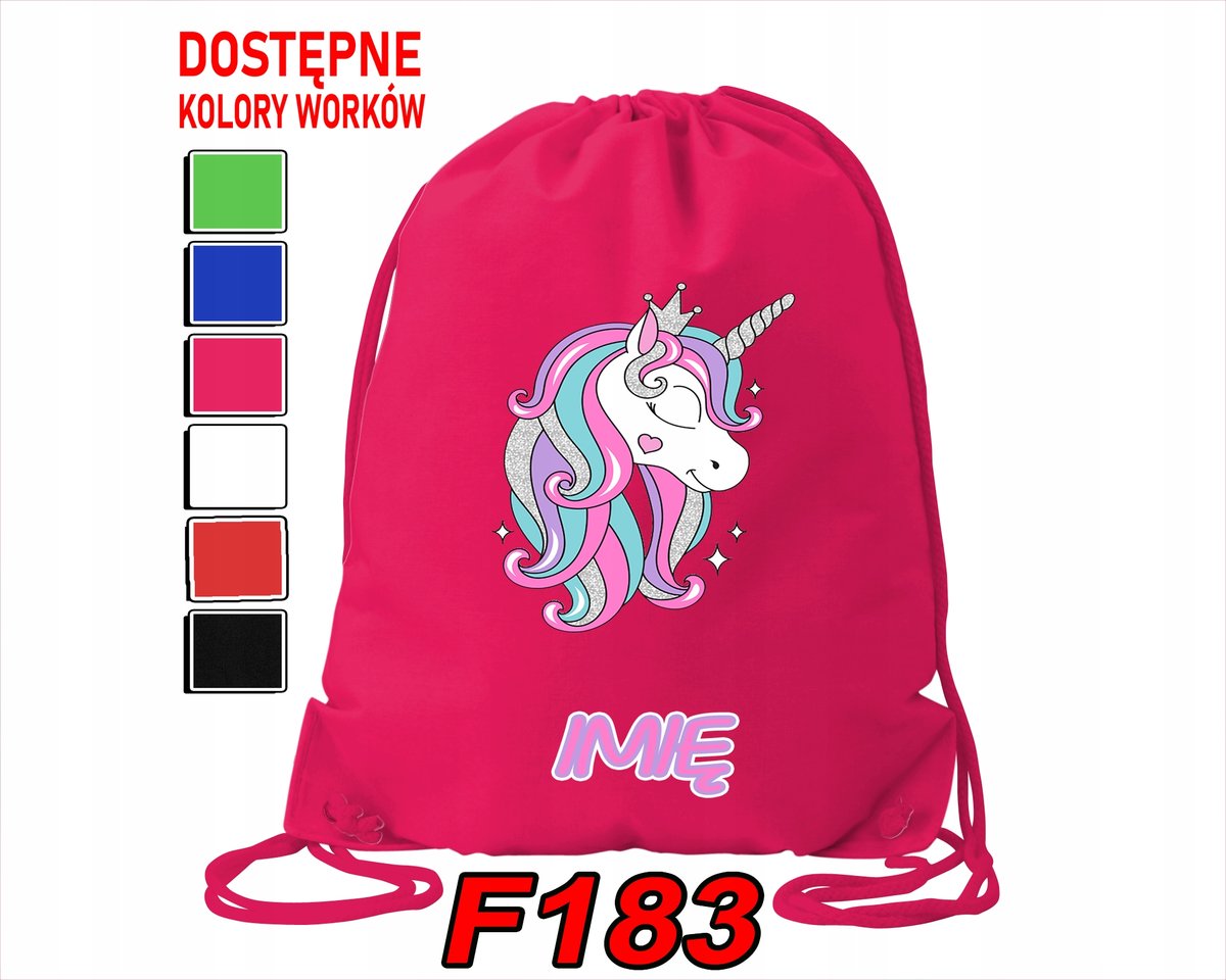 WOREK SZKOLNY NA WF SPORTOWY NA BUTY KONIKI KUCYKI DLA DZIECI - IMIĘ