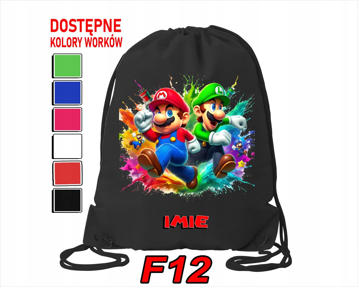 WOREK SZKOLNY NA WF TRENING SPORTOWY Z NADRUKIEM SUPER MARIO - IMIĘ