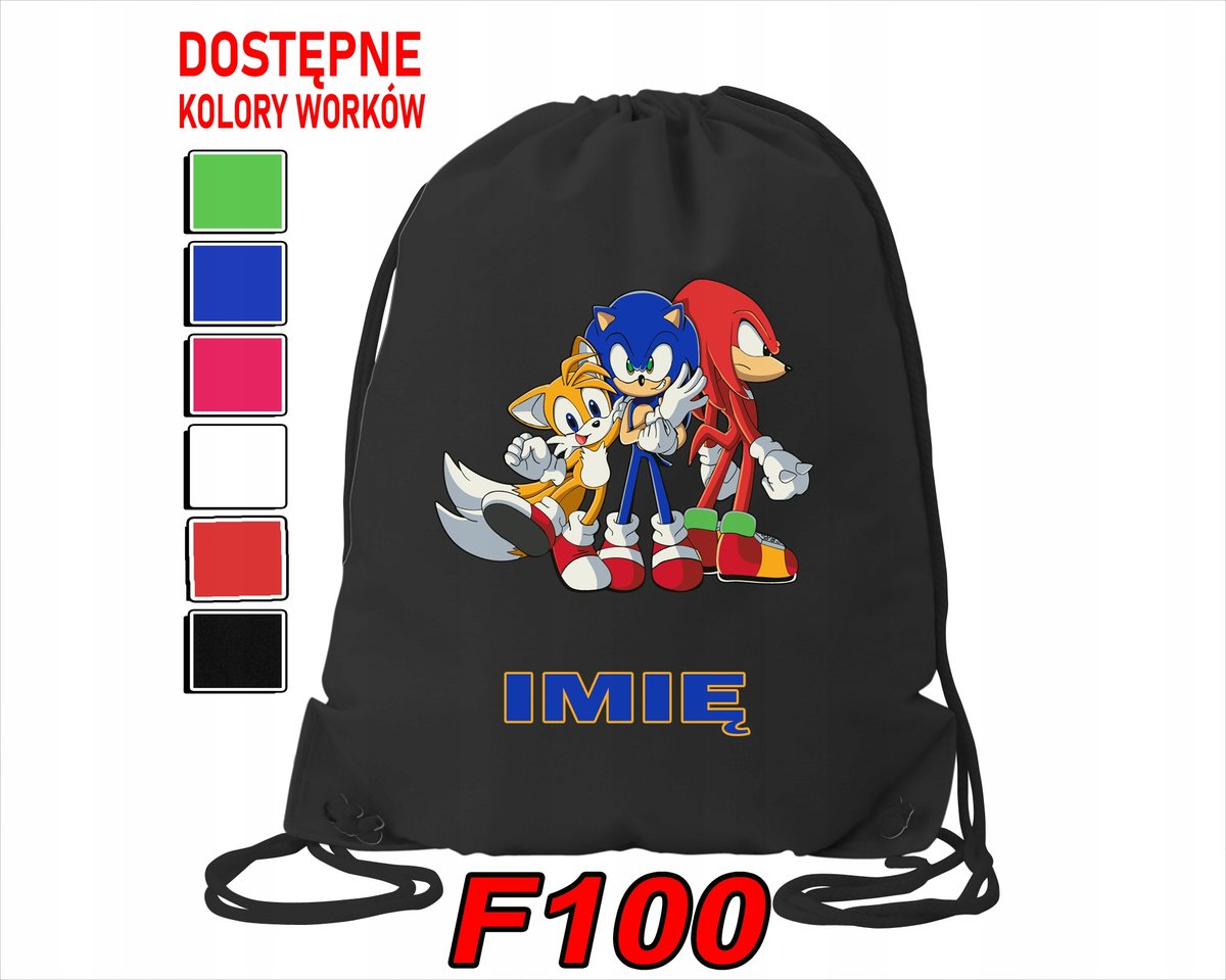 WOREK SZKOLNY NA WF SPORTOWY NA BUTY SONIC BŁYSKAWICA BAJKI - IMIĘ