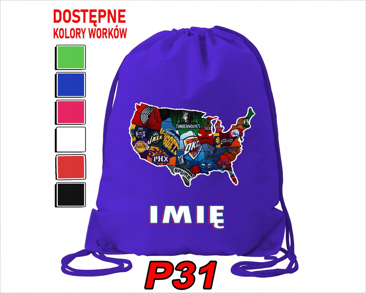 WOREK SZKOLNY NA WF TRENING BUTY SPORTOWY DLA FANA MAPA KLUBÓW NBA BASKET