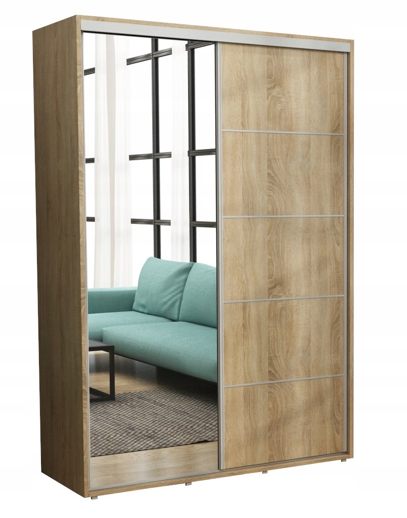 Nowoczesna Szafa Przesuwna Iga Paski Alu LUSTRO 170x242 Sonoma Drążki/Półki