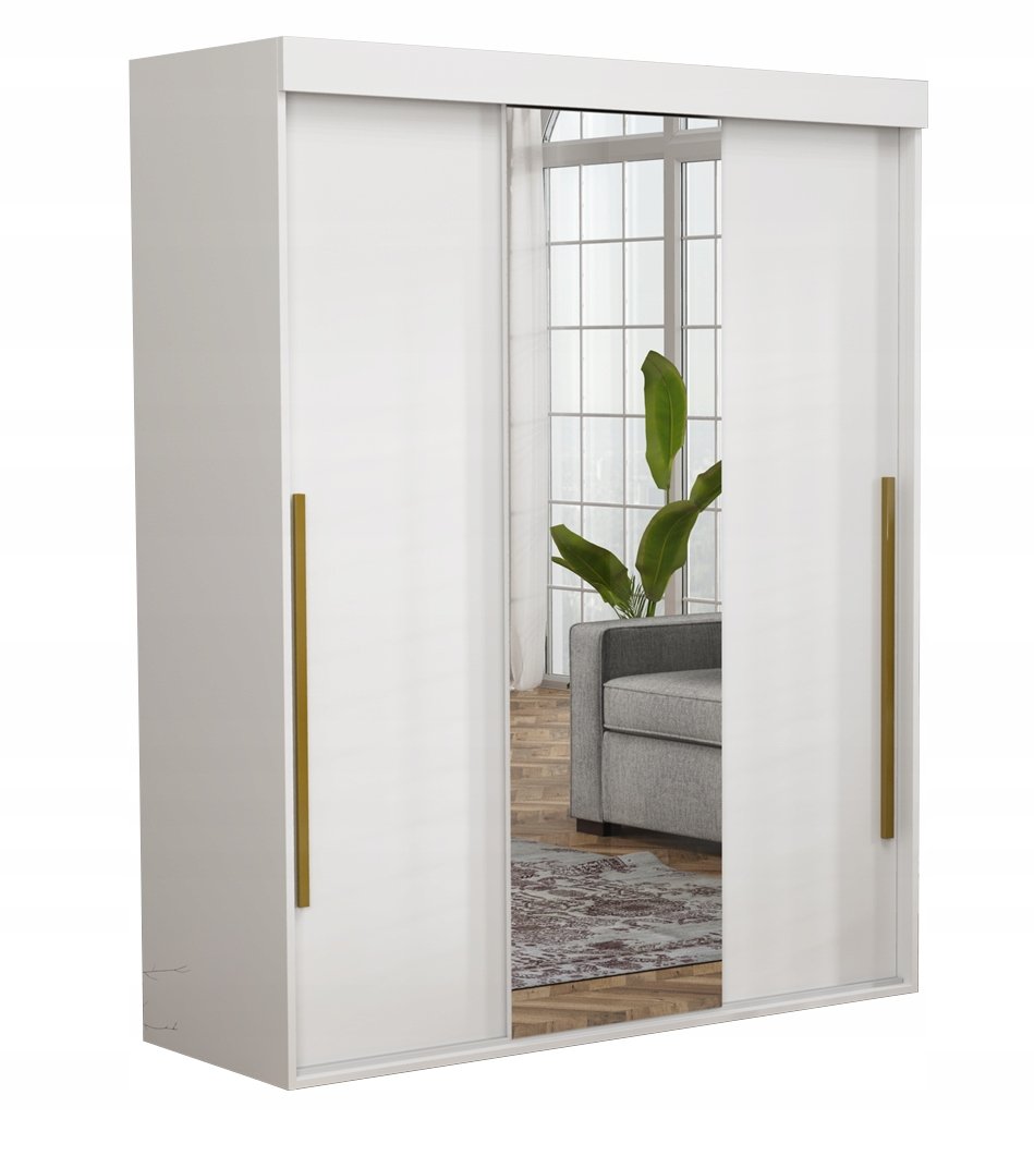 Szafa Do Korytarza ALLAM+ 260x202 Biała Lustro Złote Uchwyty Pojemna
