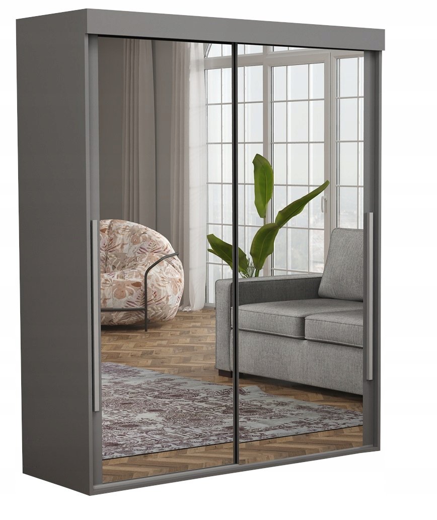 Szafa Do Przedpokoju ALLAM SLIM ALU 2 Lustra 200x202x45.5 Antracyt