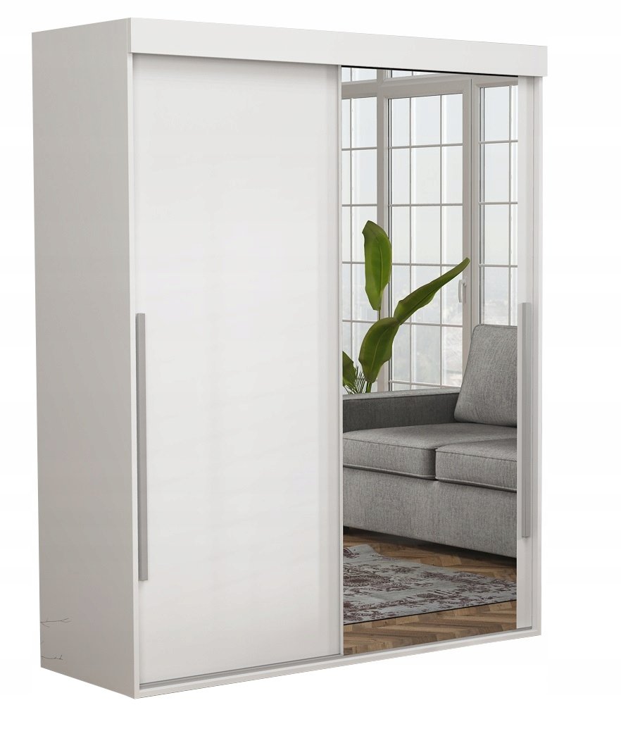 Stylowa Szafa Przesuwna ALLAM ALU SLIM LUSTRO 180X202X45.5 Biała Wąska