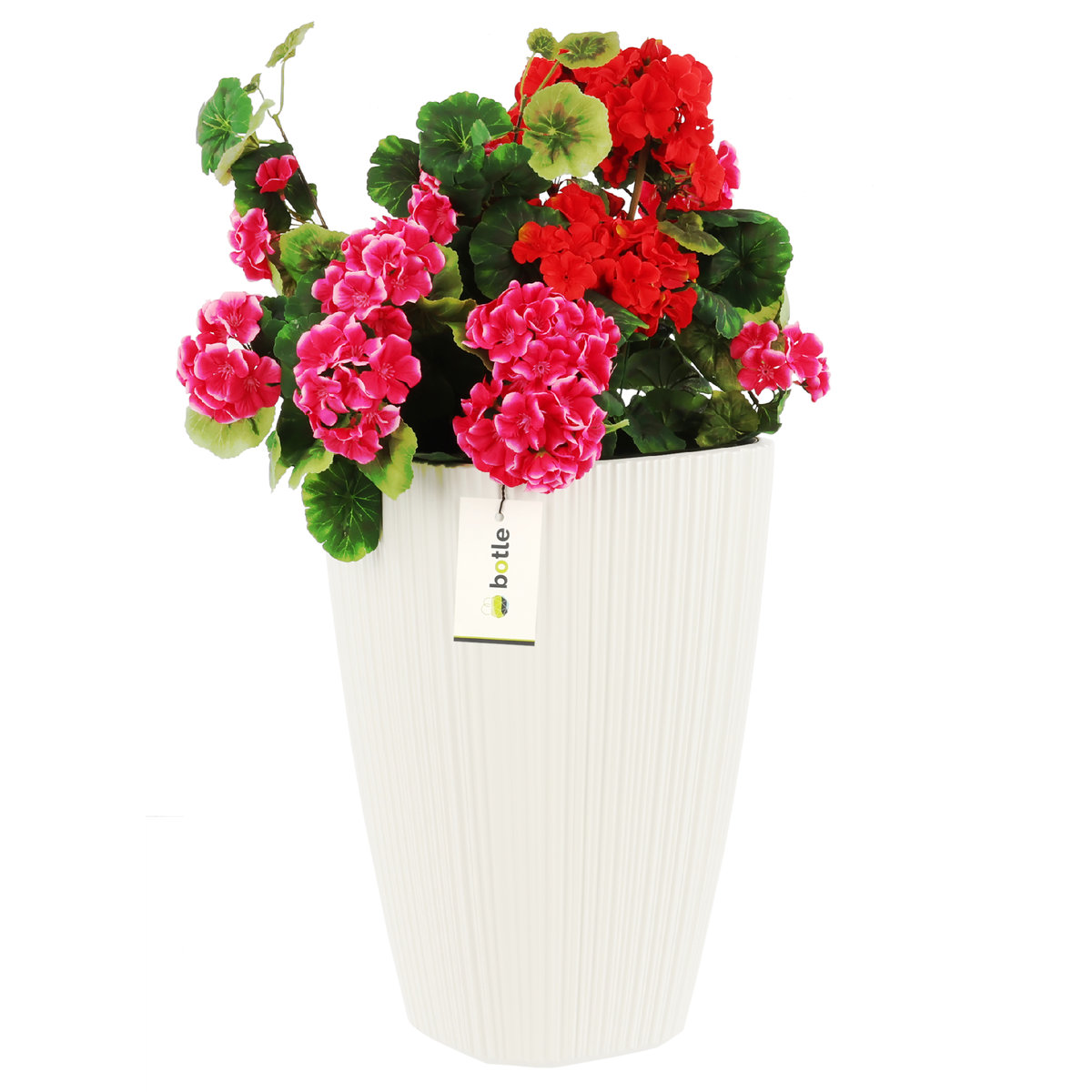 Donica na kwiaty wysoka wkład kwadratowa H 45 cm biała żłobienia stylowa