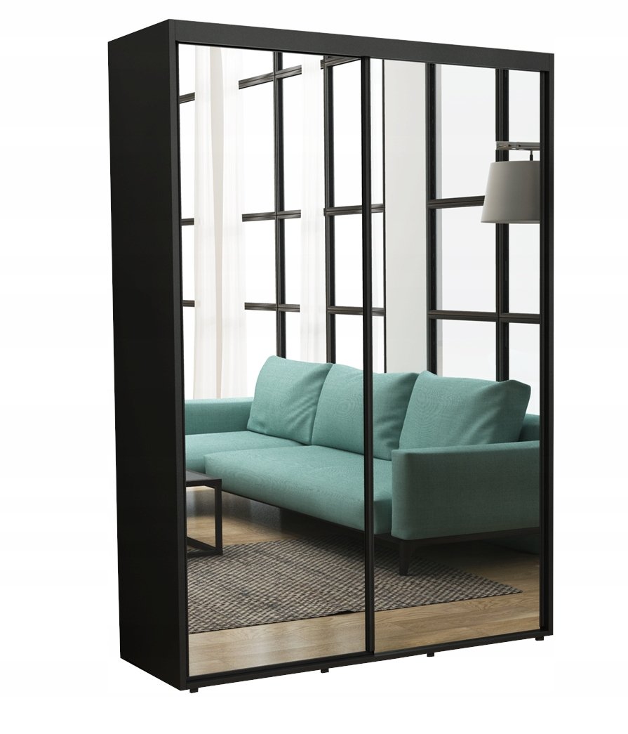 Nowoczesna Szafa Przesuwna Iga Czarne Okucia 2 LUSTRA130 x242 Czarna Duża