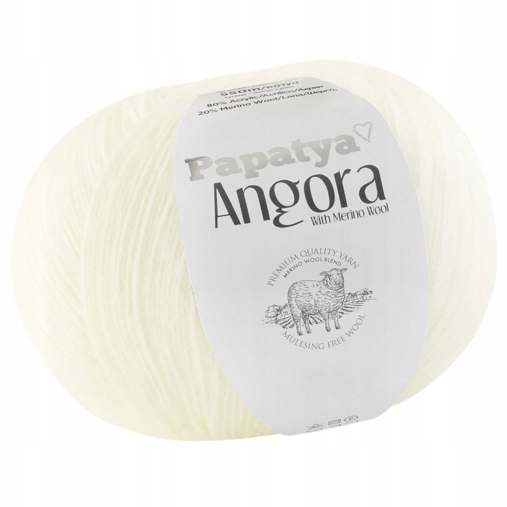 Włóczka PAPATYA ANGORA AKRYL 80% WEŁNA MERINO 20% 100g kolor ECRU 1200