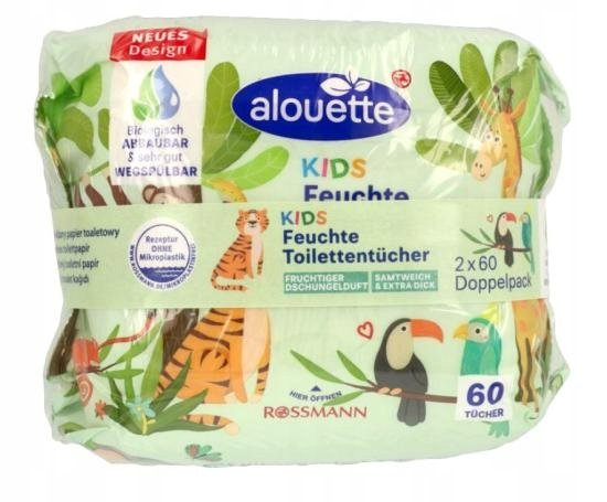 ALOUETTE Kids spłukiwalny papier toaletowy nawilżany Morska Bryza 2x60szt