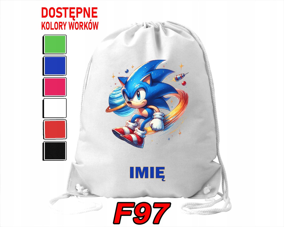WOREK SZKOLNY NA WF SPORTOWY SONIC BŁYSKAWICA LISEK BAJKI - IMIĘ