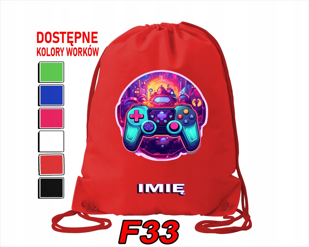 WOREK SZKOLNY NA WF TRENING SPORTOWY Z NADRUKIEM GAME PAD - IMIĘ