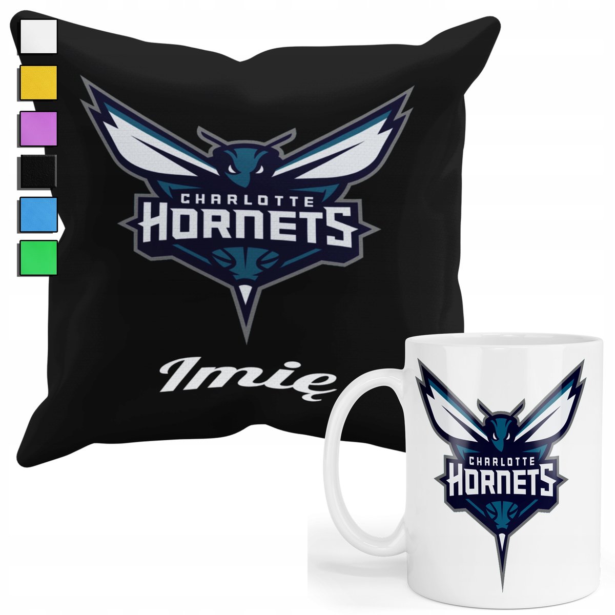 ZESTAW KUBEK + POSZEWKA Z NADRUKIEM-DLA FANA NBA CHARLOTTE HORNETS +IMIĘ