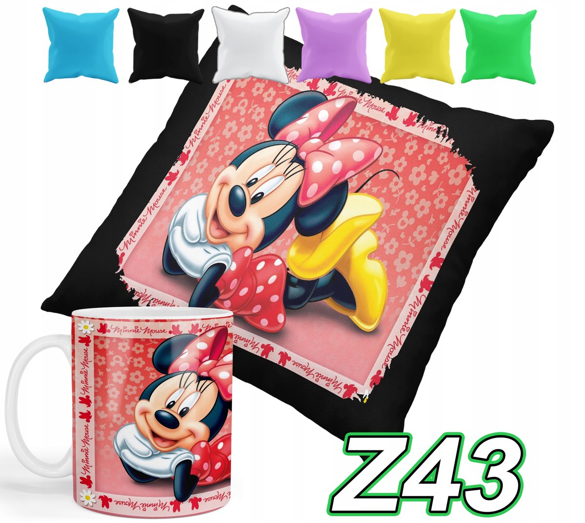 ZESTAW KUBEK + POSZEWKA Z NADRUKIEM MYSZKA MICKEY MINNIE MIKI + IMIĘ
