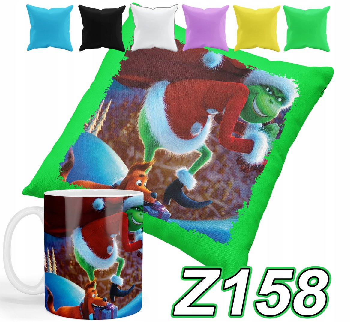 ZESTAW KUBEK + POSZEWKA Z PODUSZKĄ GRINCH ŚWIĘTA + IMIĘ