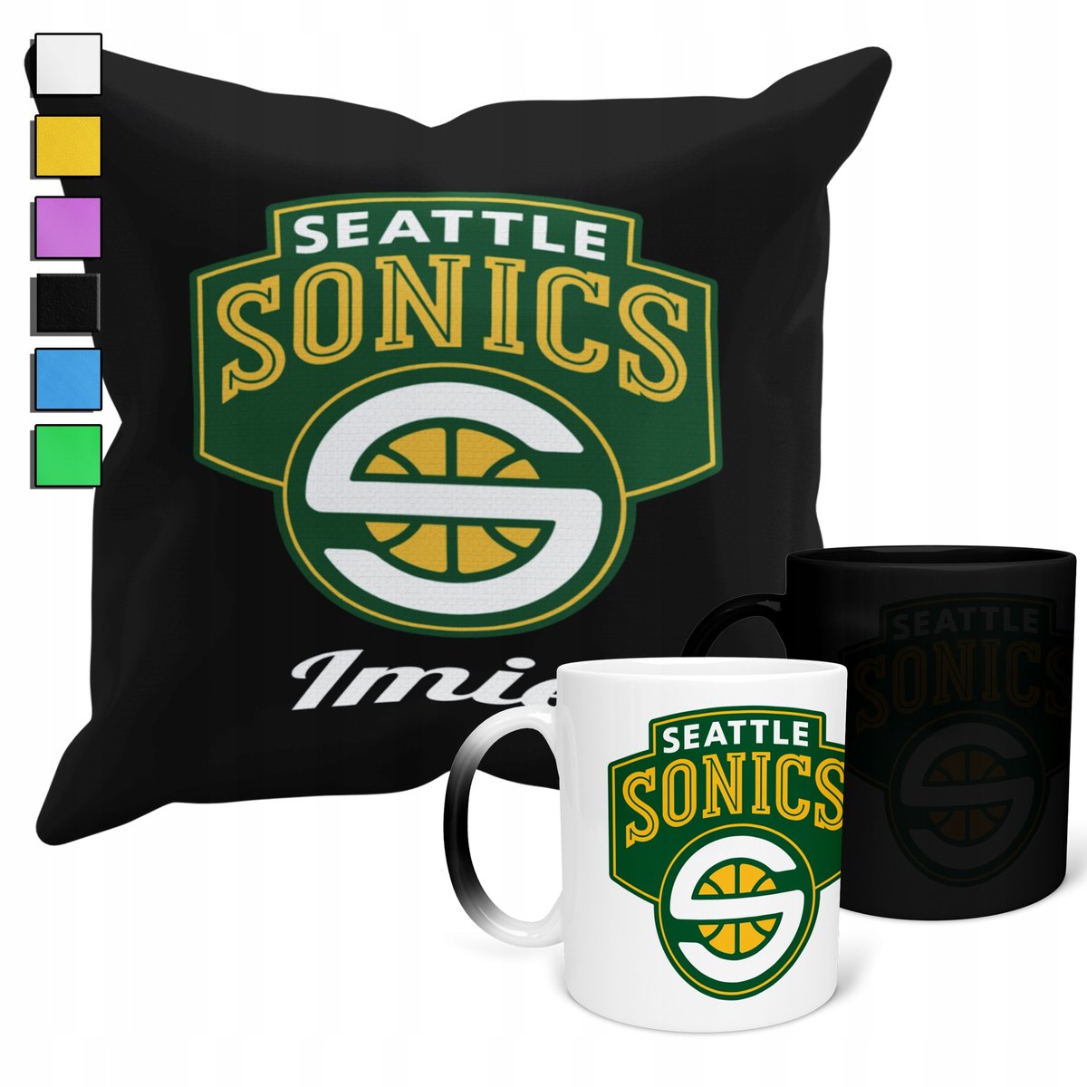 ZESTAW KUBEK MAGICZNY + POSZEWKA Z PODUSZKĄ- NBA SEATLE SUPERSONICS + IMIĘ