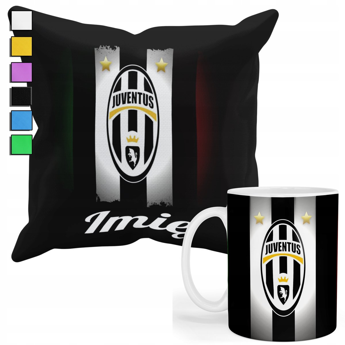 ZESTAW KUBEK + PODUSZKA Z POSZEWKĄ- PREZENT DLA FANATYKA JUVENTUS + IMIĘ