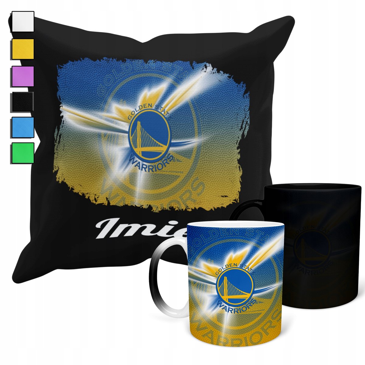 ZESTAW KUBEK MAGICZNY + POSZEWKA Z PODUSZKĄ- NBA GOLDEN STATE KLUBY + IMIĘ