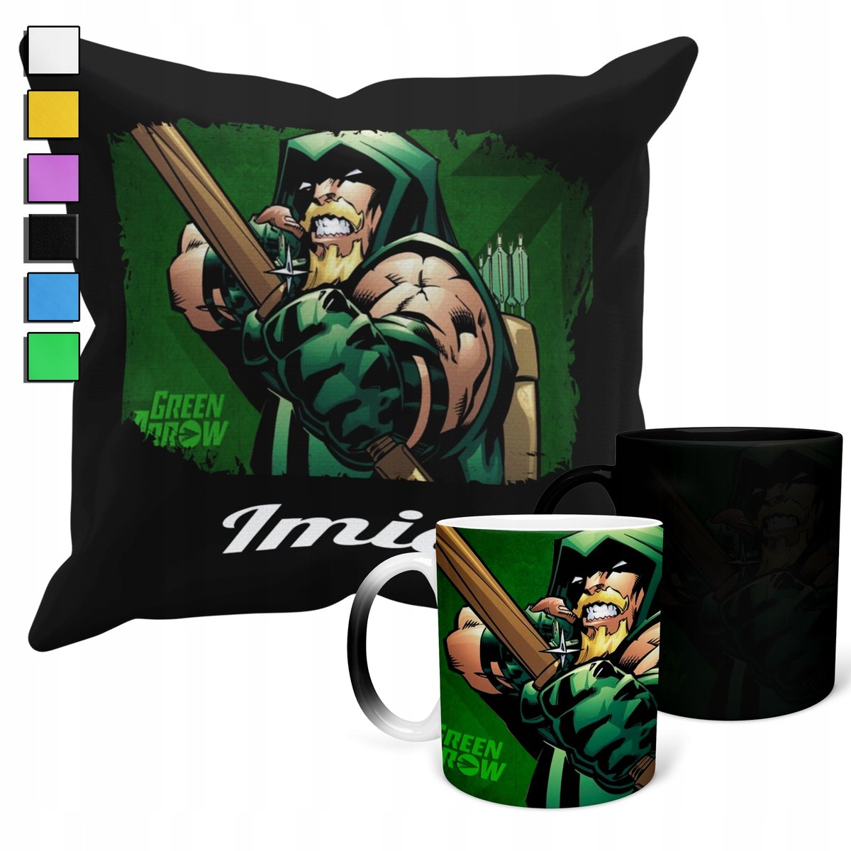 ZESTAW KUBEK MAGICZNY + POSZEWKA Z PODUSZKĄ- AVENGERS GREEN ARROW + IMIĘ