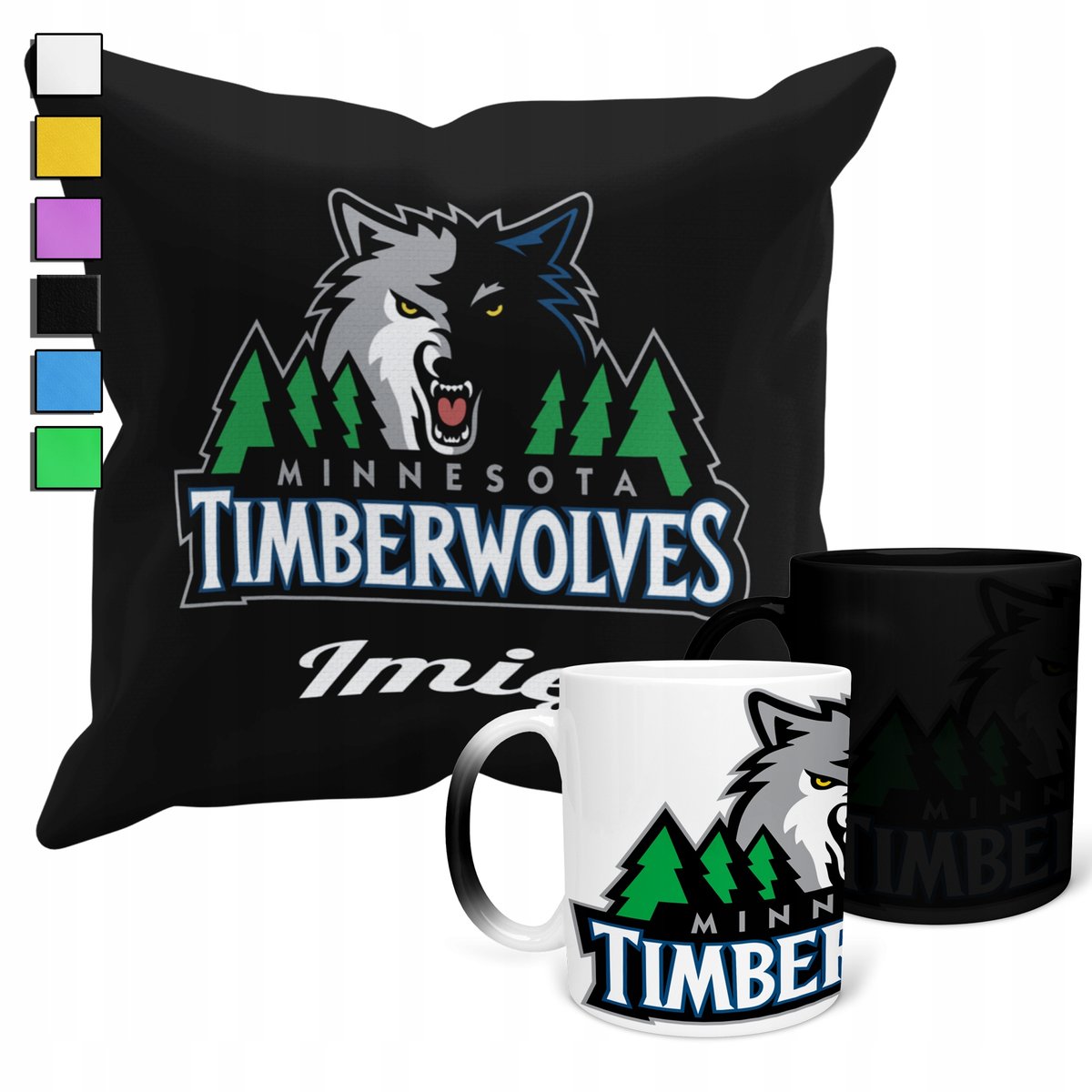 ZESTAW KUBEK MAGICZNY + POSZEWKA Z PODUSZKĄ- NBA MINNESOTA WOLVES + IMIĘ