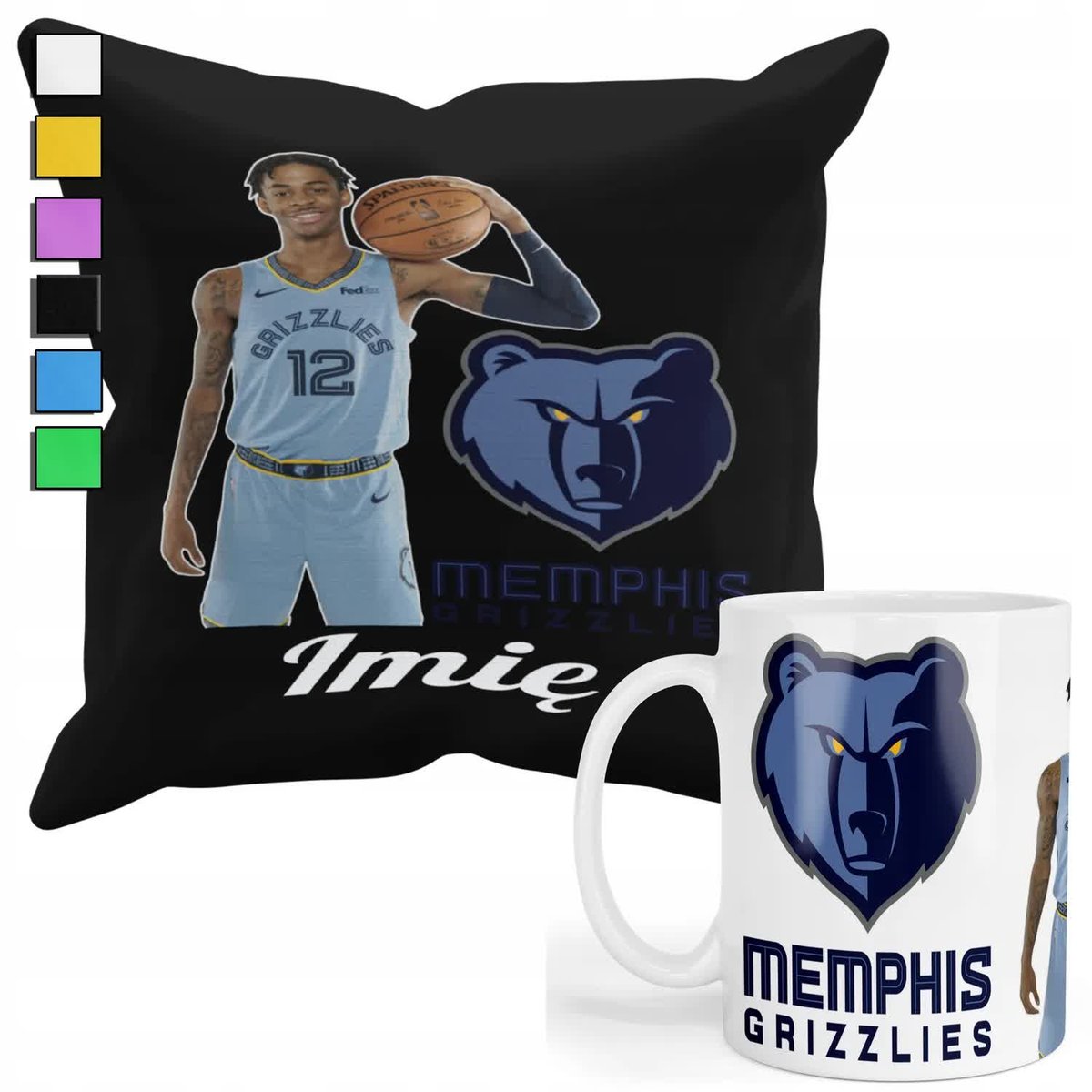 ZESTAW KUBEK + PODUSZKA Z POSZEWKĄ- PREZENT DLA FANA NBA JA MORANT + IMIĘ
