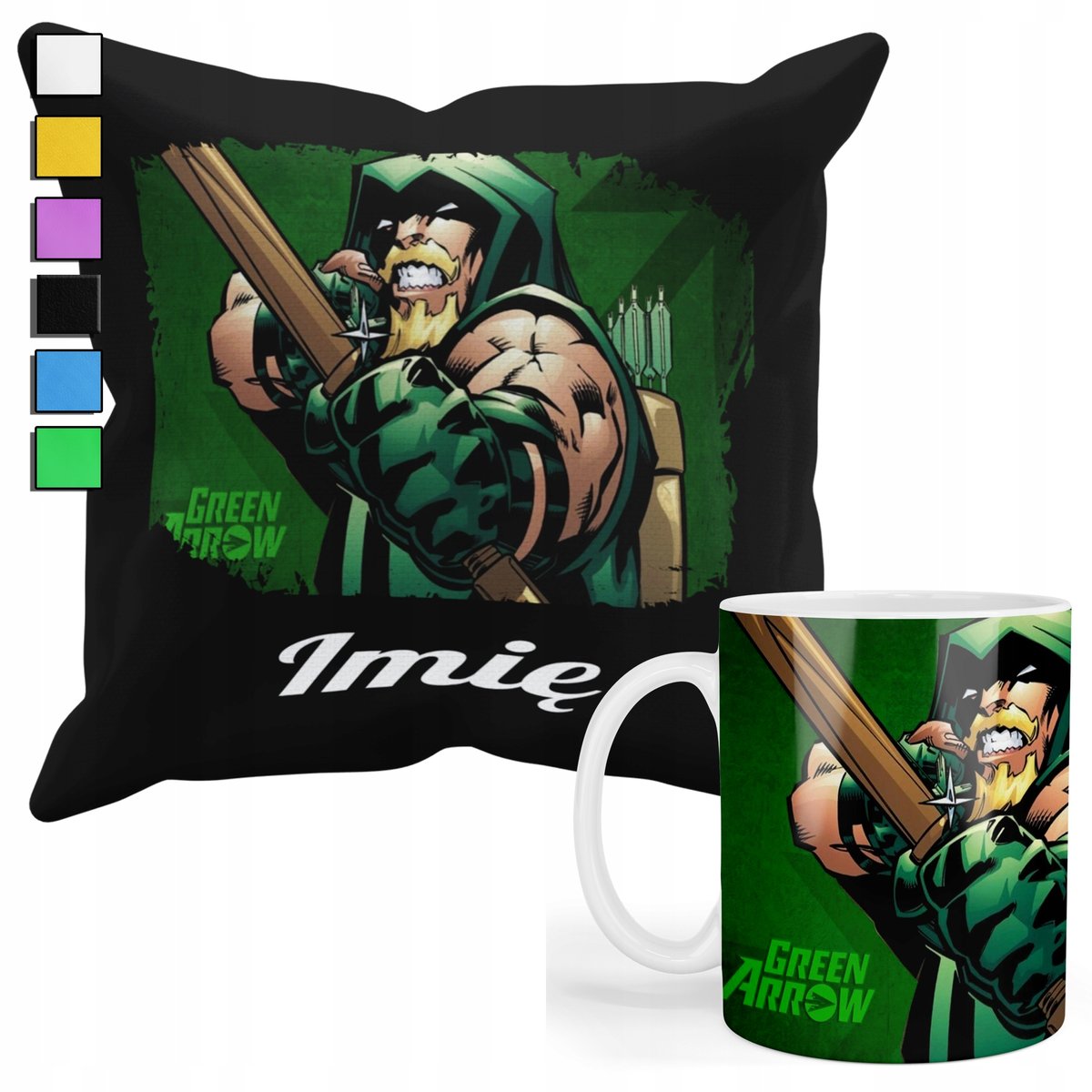 ZESTAW KUBEK + PODUSZKA Z POSZEWKĄ- PREZENT DLA FANA GREEN ARROW + IMIĘ