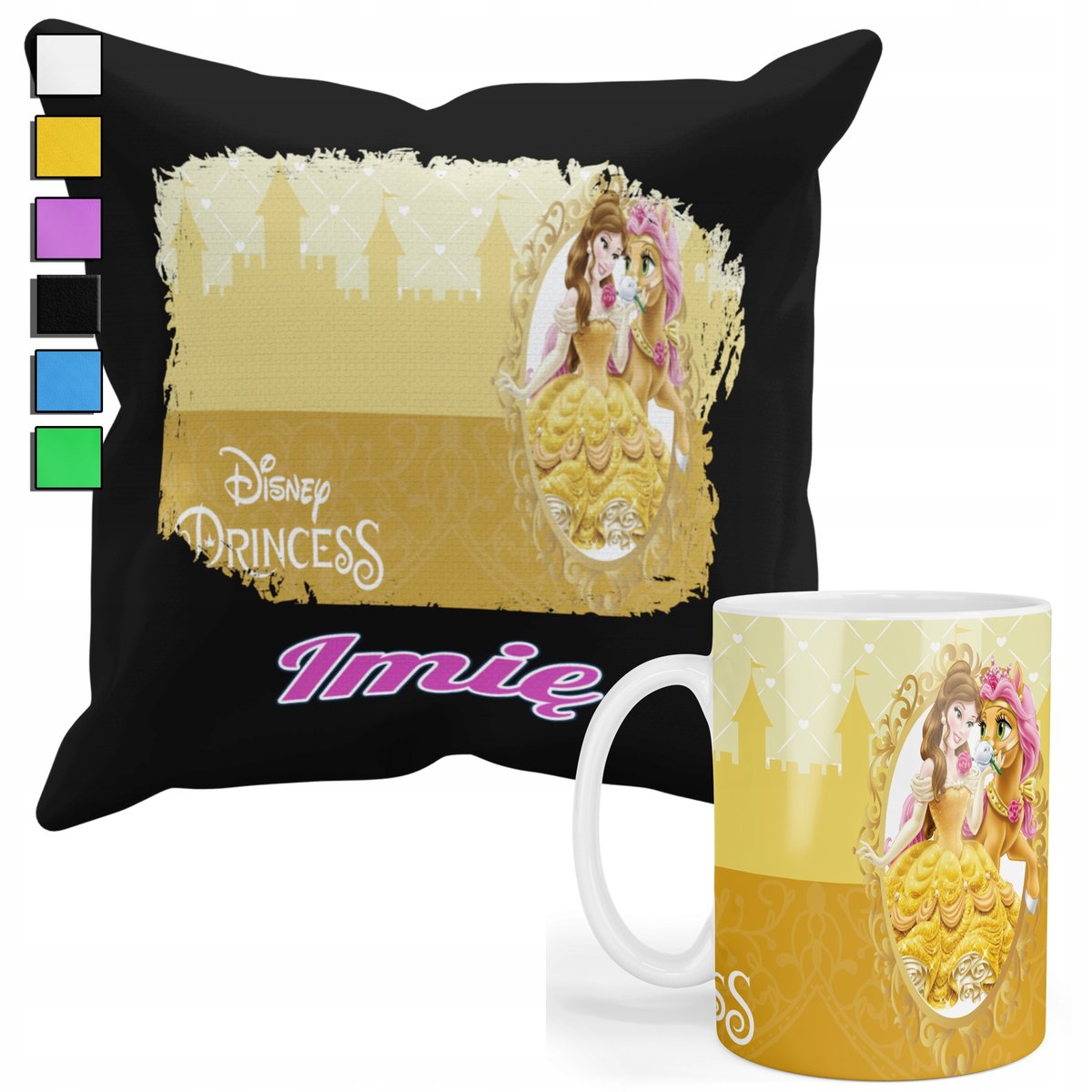 ZESTAW KUBEK + POSZEWKA Z NADRUKIEM-DLA FANA PREZENT PRINCESS +IMIĘ