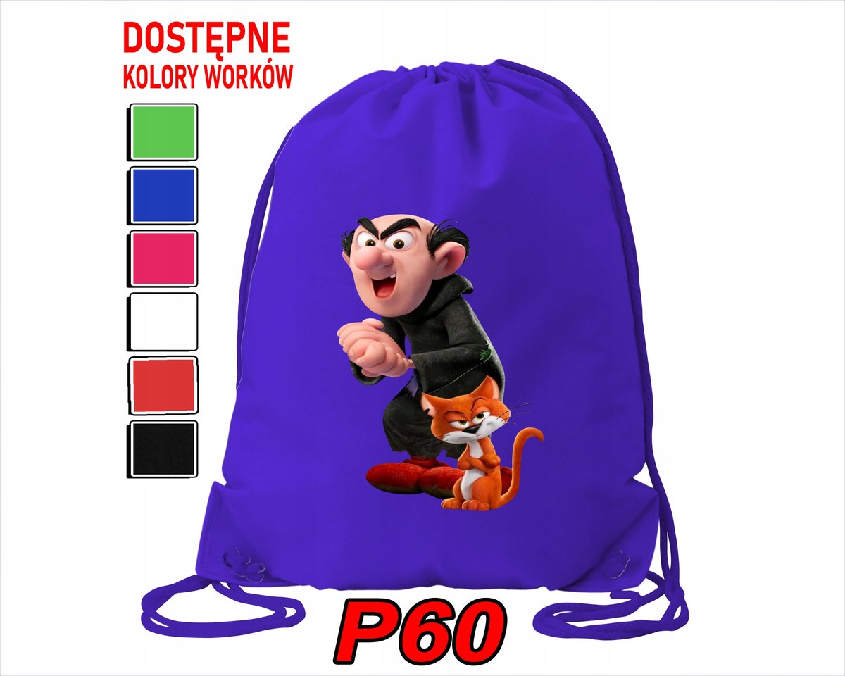 WOREK SZKOLNY NA WF BUTY SPORTOWY DLA DZIECKA SMERFY 5 WZORÓW + IMIĘ