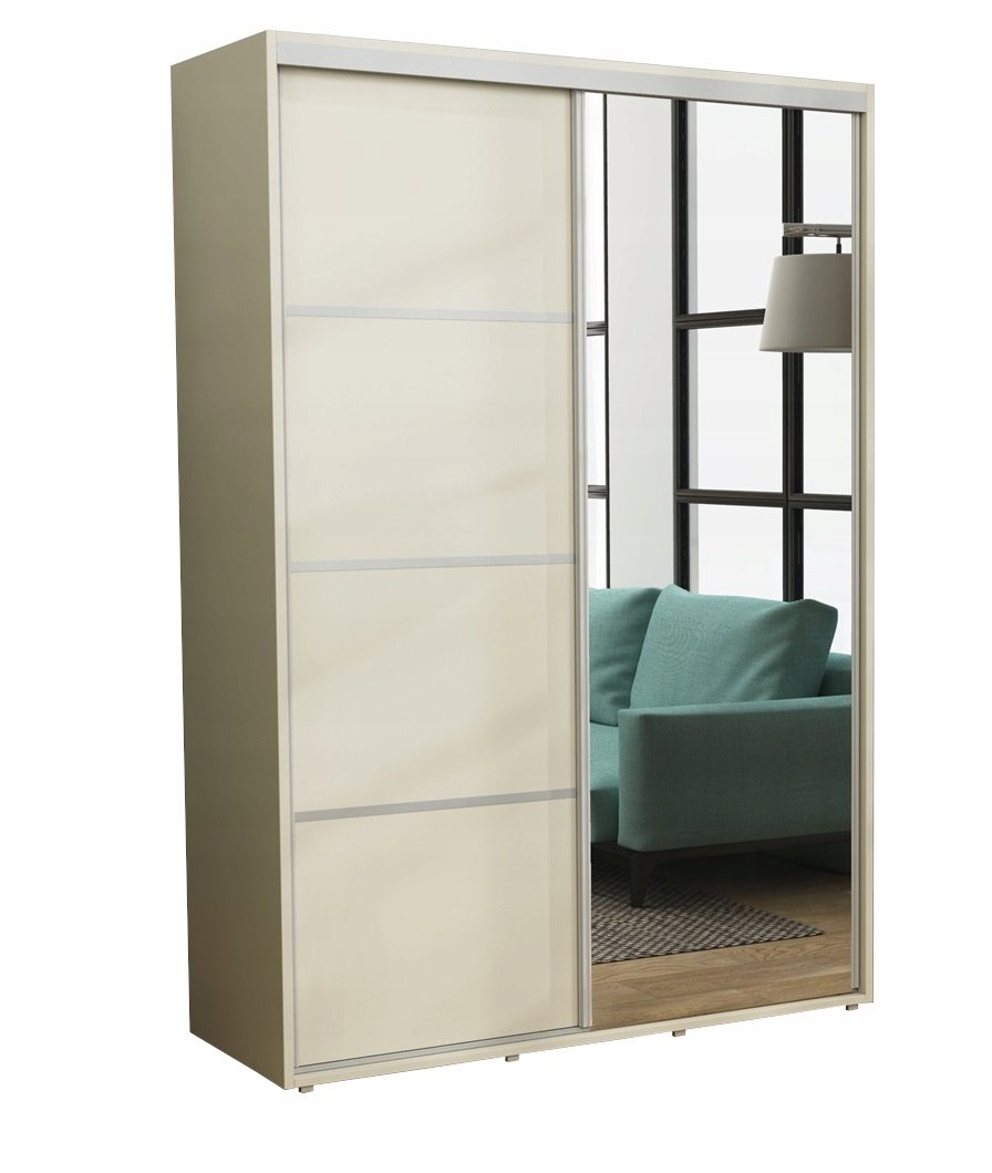 PRZESUWNA SZAFA Z LUSTREM DO PRZEDPOKOJU Z PÓŁKAMI GŁ. 45CM 130x220 KREM