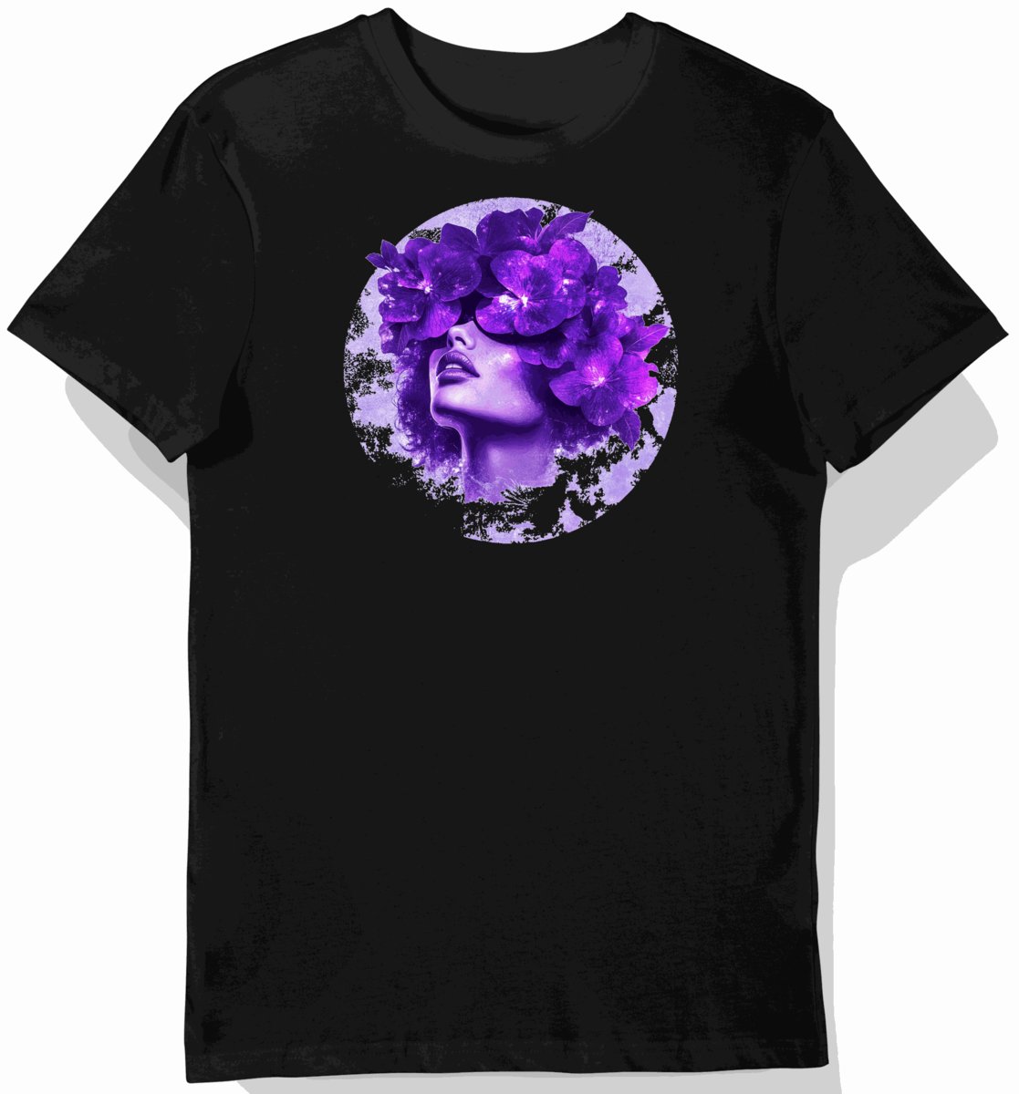 Koszulka męska czarna z motywem fioletowych kwiatów 6247 XXL