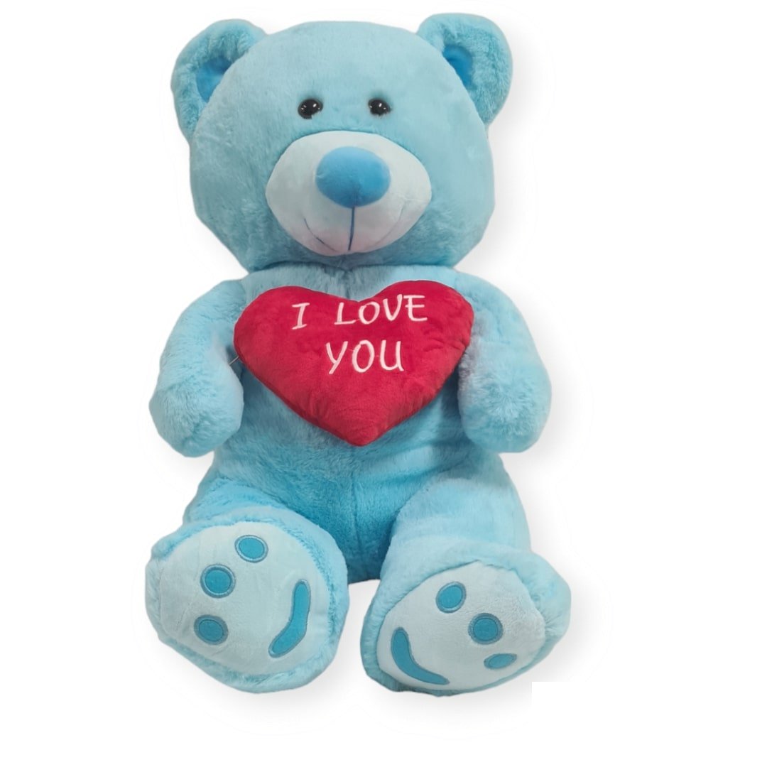 Duży misiek miś z czerwonym serduszkiem 70 cm niebieski z sercem I LOVE YOU