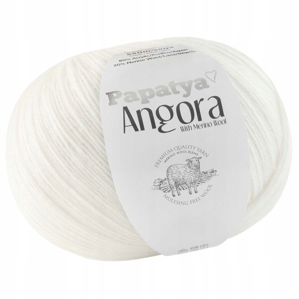 Włóczka PAPATYA ANGORA AKRYL 80% WEŁNA MERINO 20% 100g kolor BIAŁY 1000