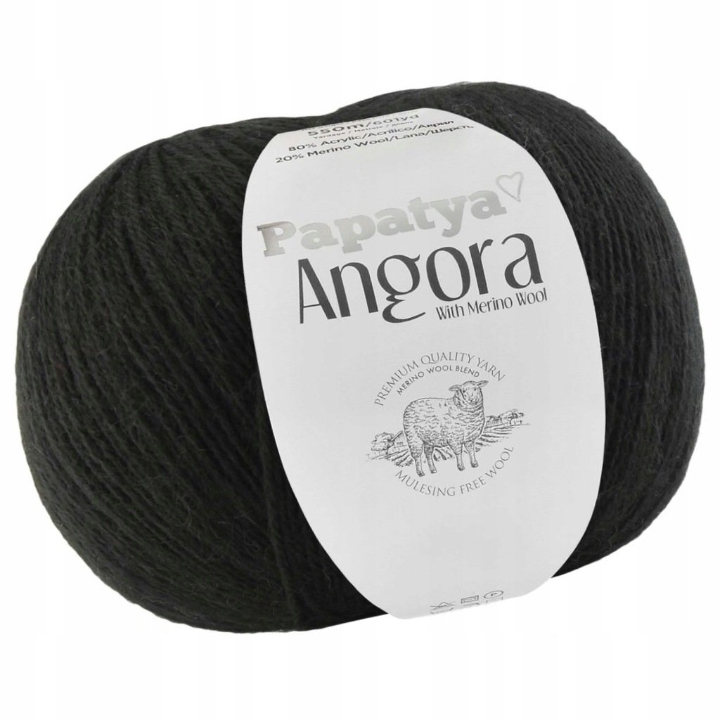 Włóczka PAPATYA ANGORA AKRYL 80% WEŁNA MERINO 20% 100g kolor CZARNY 2000