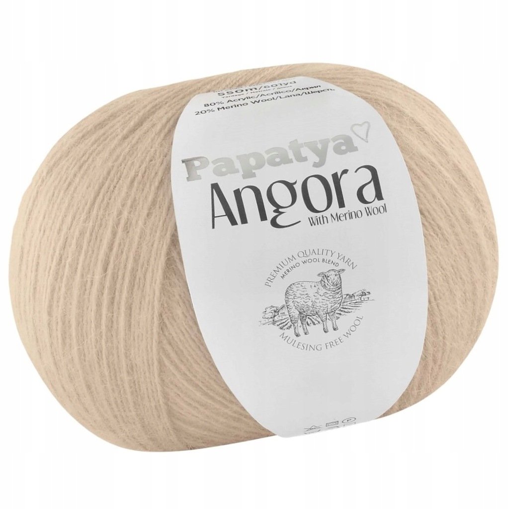 Włóczka PAPATYA ANGORA AKRYL 80% WEŁNA MERINO 20% 100g kolor BEŻOWY 4180